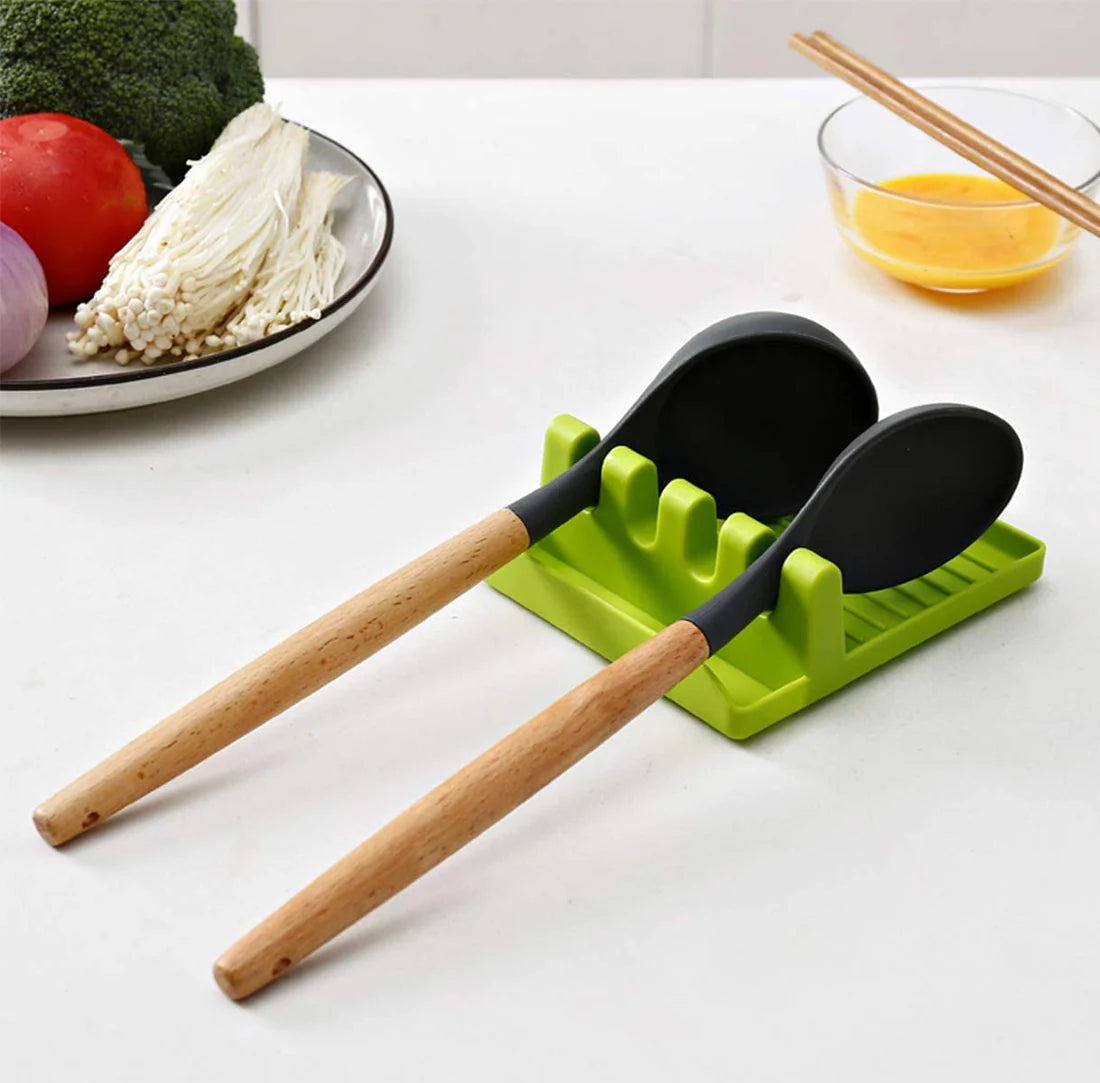 Multi-Functional Silicone Spatula & Utensil Holder | Heat-Resistant Spoon Rest with 4 Slots